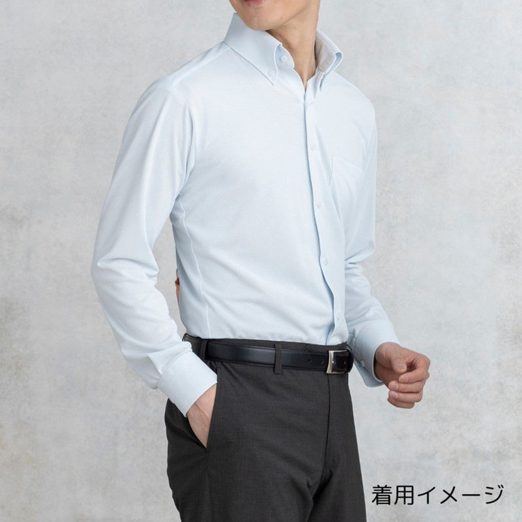 ジョンピアースブラック 【JOHN PEARSE Black】【SLIM】【形態安定】ワイドカラードレスワイシャツ/グレー×ドビーチェック/襟袖裏別布 グレー淡色