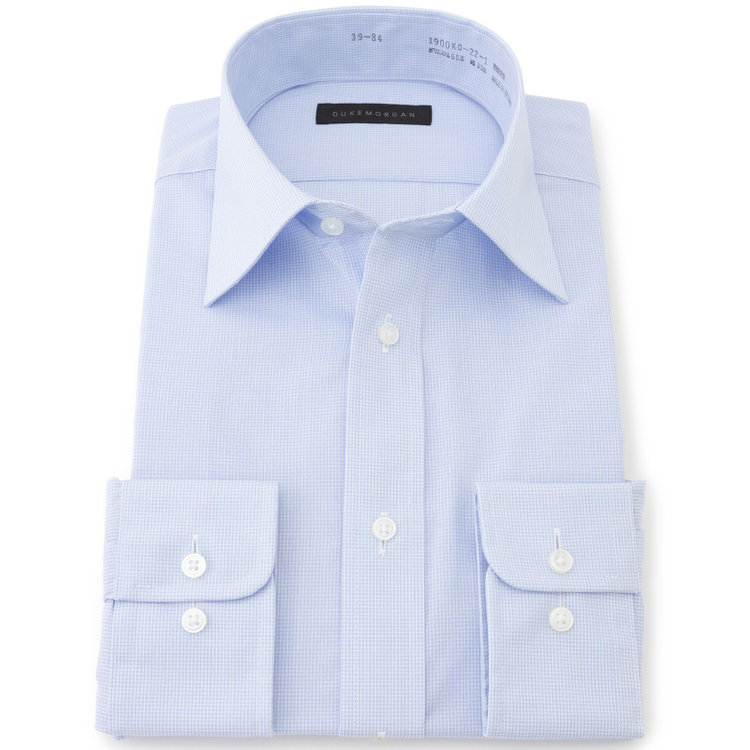 ＤＵＫＥ ＭＯＲＧＡ 【DUKEMORGAN】【形態安定】ワイドカラードレスシャツ/ブルー＆ホワイト×チェック ブルー系(青)