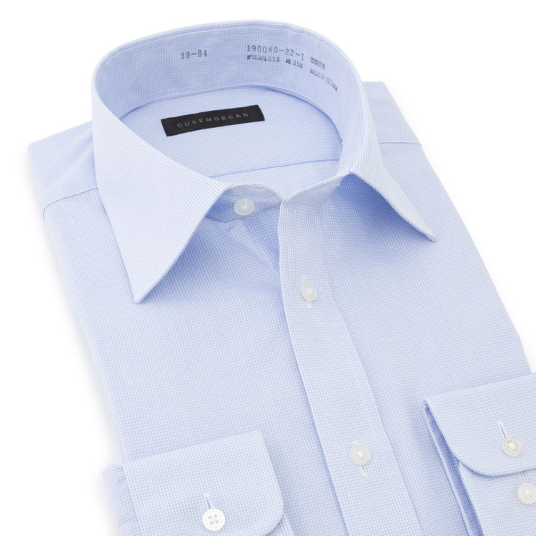 ＤＵＫＥ ＭＯＲＧＡ 【DUKEMORGAN】【形態安定】ワイドカラードレスシャツ/ブルー＆ホワイト×チェック ブルー系(青)