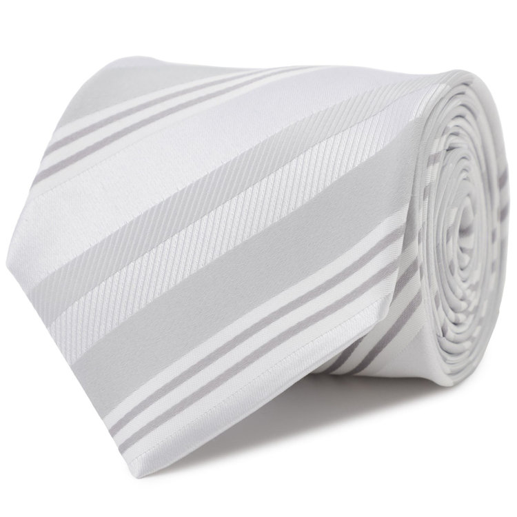 ドナートヴィンチ 【Donato Vinci Italy】【結婚式】シルクフォーマルネクタイ 8.0㎝幅/ホワイト＆シルバー×ストライプ/MADE IN JAPAN グレー淡色