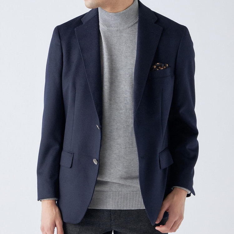 スタンリーブラッカ 【stanley blacker new york】【秋冬】2釦シングルミルドフィニッシュ紺ブレザー/ネイビー 紺濃色