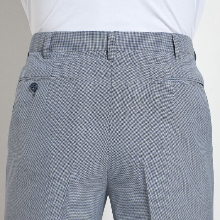 ジョンピアース 【JOHN PEARSE White】【春夏】1タックパンツ/サックス×ハウンドトゥース/ウエストムーブ仕様/※裾上げ必要 青中間