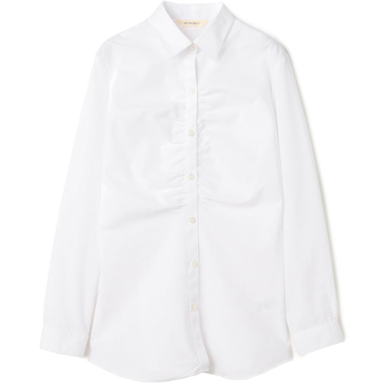 【NATURAL BEAUTY】ギャザー＆フリル取り外しブラウス/ホワイト×ドビードット