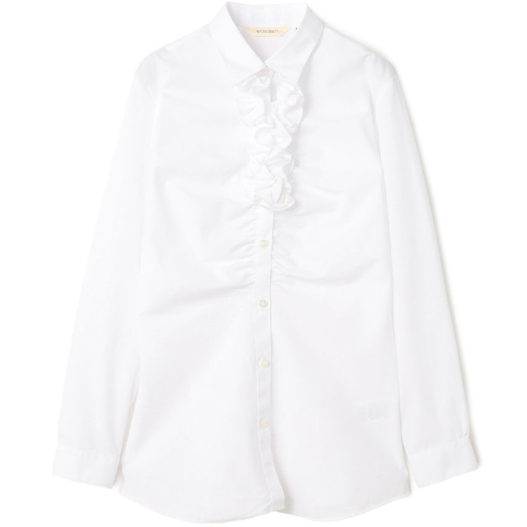 ナチュラル　ビューティー 【NATURAL BEAUTY】ギャザー＆フリル取り外しブラウス/ホワイト×ドビードット 白