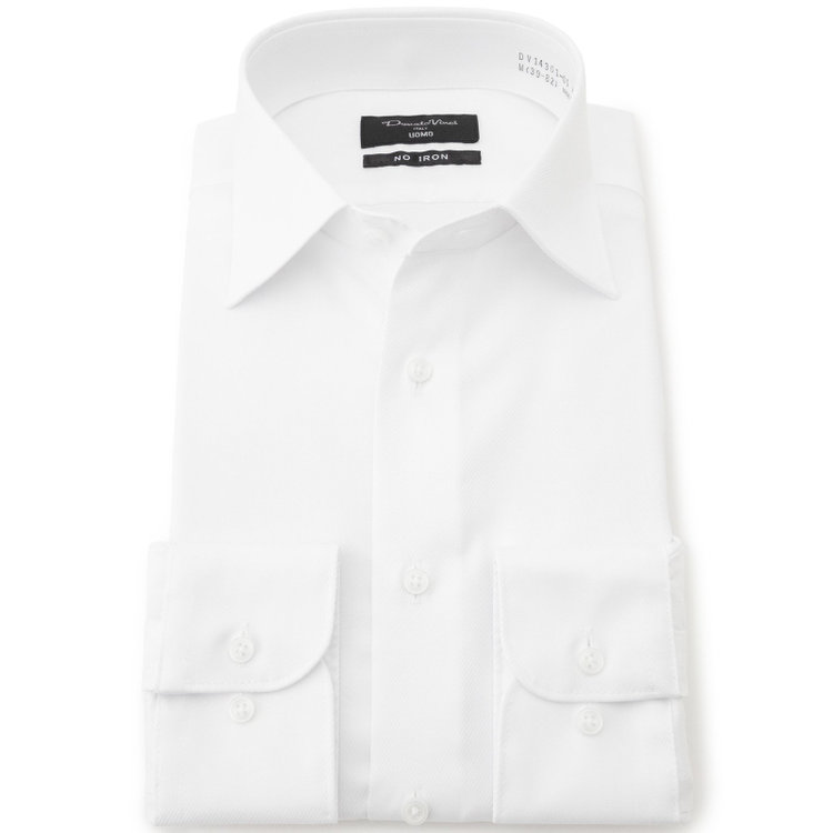 ドナートヴィンチウォモ 【Donato Vinci Italy Uomo】【スタイリッシュ】ワイドカラーワイシャツ/ホワイト×ドビーツイル/「ULTRA MOVE COTTON」ノーアイロン・ストレッチ・コットン100% 白