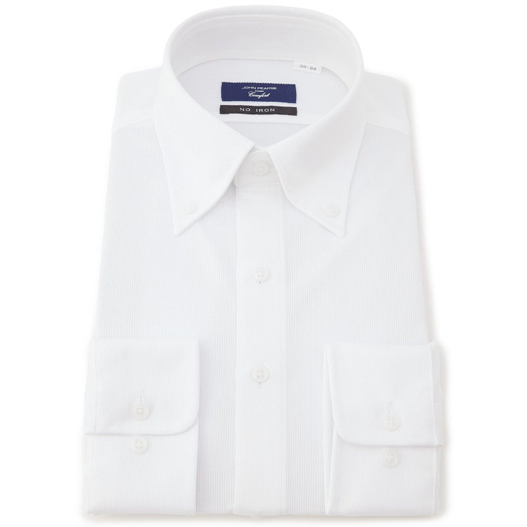 【発送在庫あり】【WEB限定】【JOHN PEARSE comfort navy】ボタンダウンカラーワイシャツ/ホワイト×ドビーストライプ/ULTRA MOVE「ニット素材」「ノーアイロン」「ストレッチ」「高通気性」