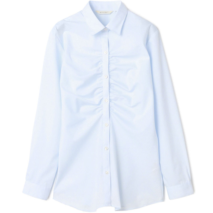 ナチュラル　ビューティー 【NATURAL BEAUTY】ギャザー＆フリル取り外しブラウス/ブルー×ドビーツイル 青淡色