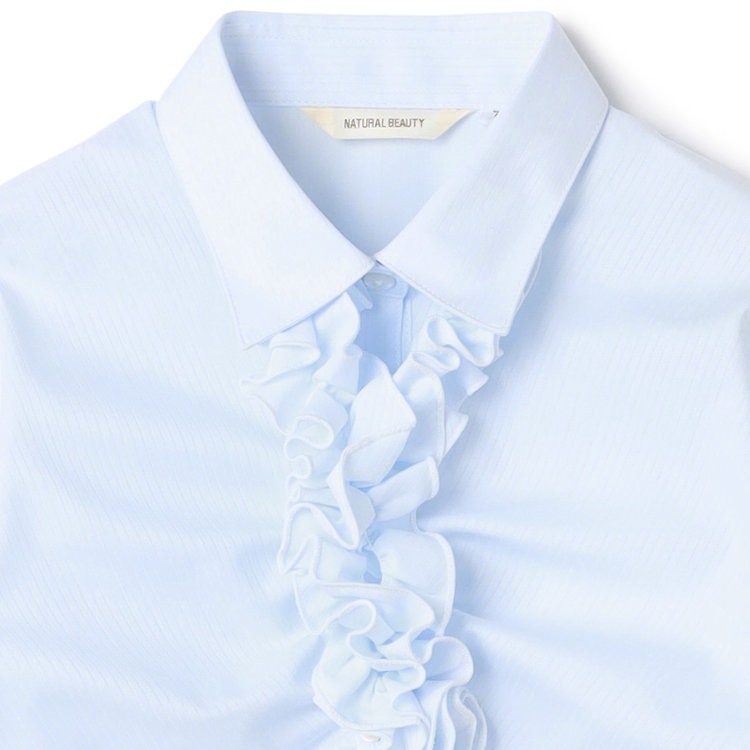 ナチュラル　ビューティー 【NATURAL BEAUTY】ギャザー＆フリル取り外しブラウス/ブルー×ドビーツイル 青淡色