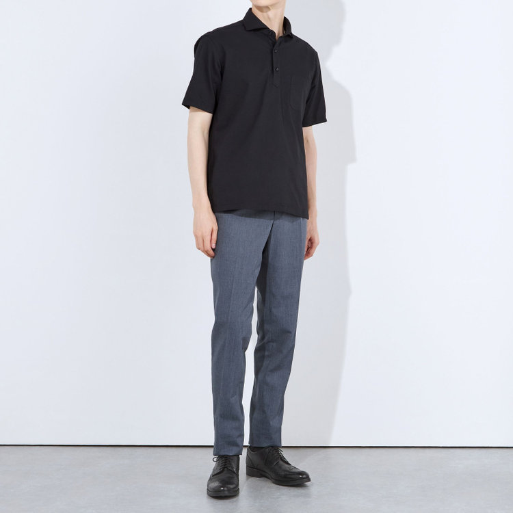 ＪＰコンフォート ネイビー 【半袖】【JOHN PEARSE comfort navy】ホリゾンタルワイドビズポロシャツ プルオーバータイプ/ブラック×シアサッカー 黒