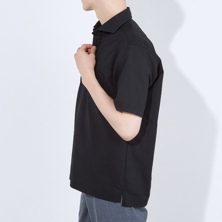 ＪＰコンフォート ネイビー 【半袖】【JOHN PEARSE comfort navy】ホリゾンタルワイドビズポロシャツ プルオーバータイプ/ブラック×シアサッカー 黒