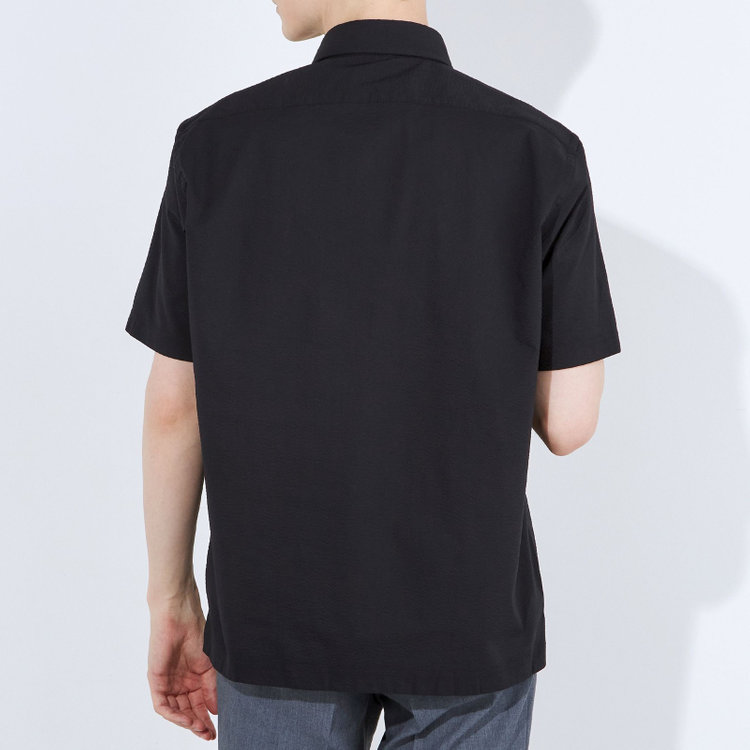 ＪＰコンフォート ネイビー 【半袖】【JOHN PEARSE comfort navy】ホリゾンタルワイドビズポロシャツ プルオーバータイプ/ブラック×シアサッカー 黒