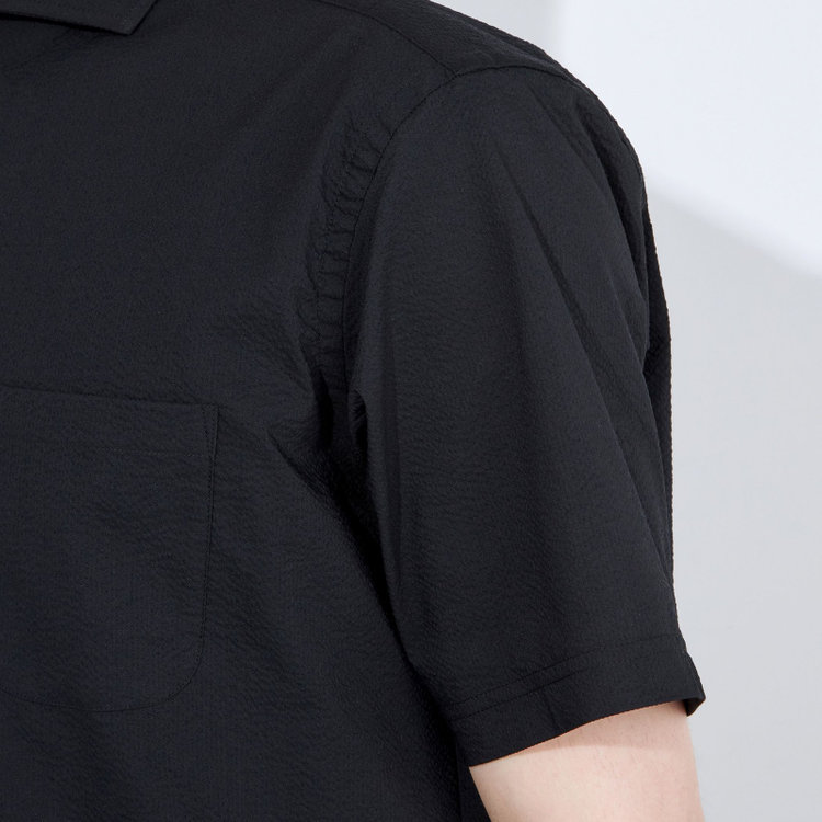 ＪＰコンフォート ネイビー 【半袖】【JOHN PEARSE comfort navy】ホリゾンタルワイドビズポロシャツ プルオーバータイプ/ブラック×シアサッカー 黒