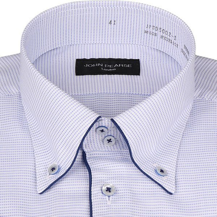 ジョンピアースブラック 【半袖】【JOHN PEARSE Black】【形態安定】ボタンダウンドレスワイシャツ/ホワイト×ブルー刺子柄/ネイビーパイピング仕様/吸水速乾/消臭加工 ブルー系(青)