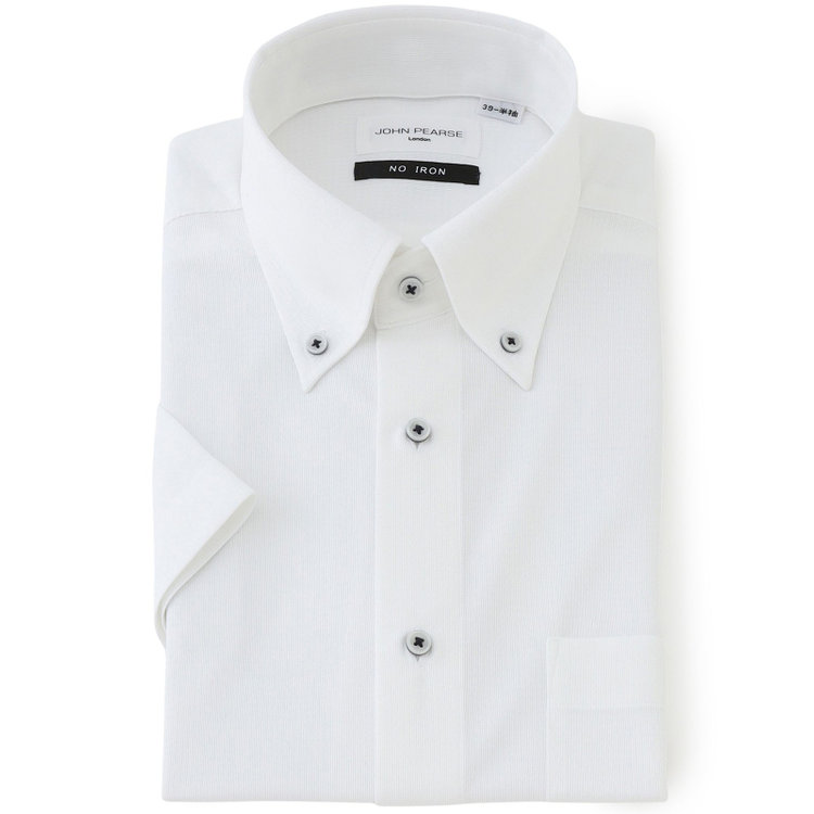 ジョンピアース 【半袖】【JOHN PEARSE White】【ノーアイロン】ボタンダウンドレスワイシャツ/ホワイト×ドビー/ULTRA MOVE/ニット素材 白