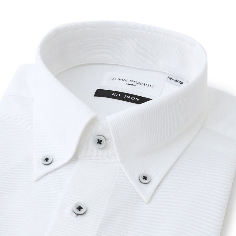 ジョンピアース 【半袖】【JOHN PEARSE White】【ノーアイロン】ボタンダウンドレスワイシャツ/ホワイト×ドビー/ULTRA MOVE/ニット素材 白