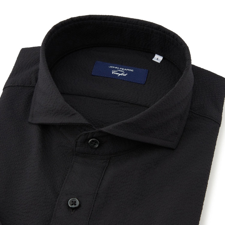 ＪＰコンフォート ネイビー 【半袖】【JOHN PEARSE comfort navy】ホリゾンタルワイドビズポロシャツ プルオーバータイプ/ブラック×シアサッカー 黒