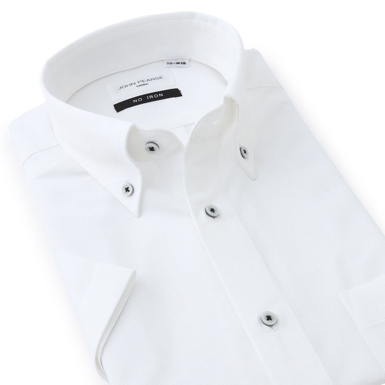 ジョンピアース 【半袖】【JOHN PEARSE White】【ノーアイロン】ボタンダウンドレスワイシャツ/ホワイト×ドビー/ULTRA MOVE/ニット素材 白