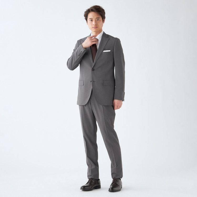 ＪＰ コンフォート 【JOHN PEARSE comfort】【春夏】2釦シングルスーツ ショートタック/グレー×ハウンドトゥース/ULTRA MOVE/TRABEST/ウエストシャーリング仕様/ウォッシャブル/ストレッチ/※裾上げ必要 グレー濃色