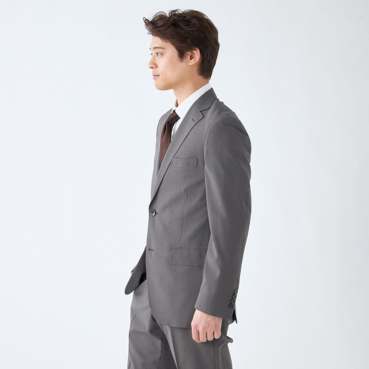 ＪＰ コンフォート 【JOHN PEARSE comfort】【春夏】2釦シングルスーツ ショートタック/グレー×ハウンドトゥース/ULTRA MOVE/TRABEST/ウエストシャーリング仕様/ウォッシャブル/ストレッチ/※裾上げ必要 グレー濃色