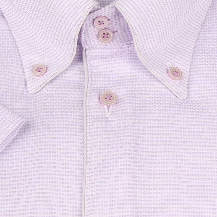 ジョンピアースブラック 【半袖】【JOHN PEARSE Black】【形態安定】ボタンダウンドレスワイシャツ/ホワイト×パープル刺子柄/グレーパイピング仕様/吸水速乾/消臭加工 パープル系(紫)