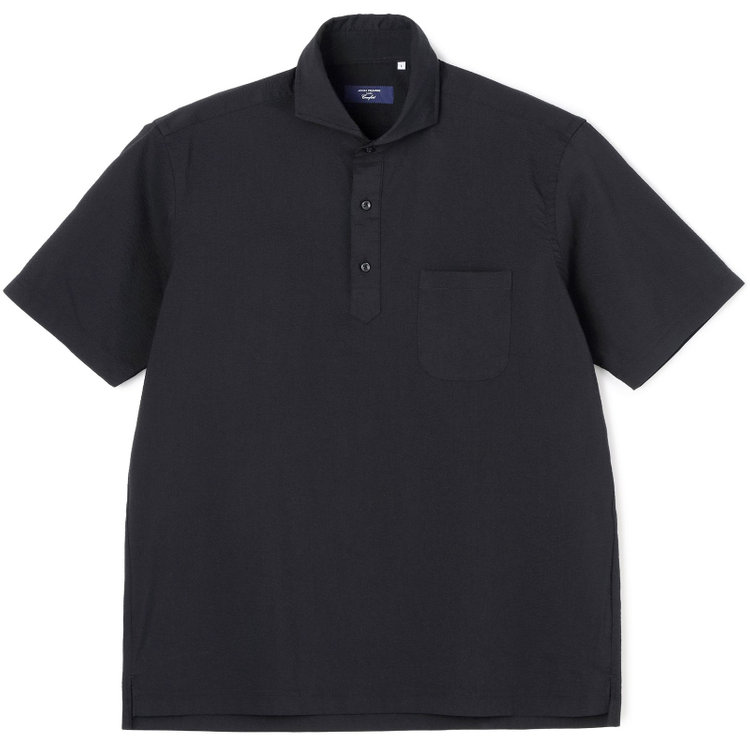 ＪＰコンフォート ネイビー 【半袖】【JOHN PEARSE comfort navy】ホリゾンタルワイドビズポロシャツ プルオーバータイプ/ブラック×シアサッカー 黒