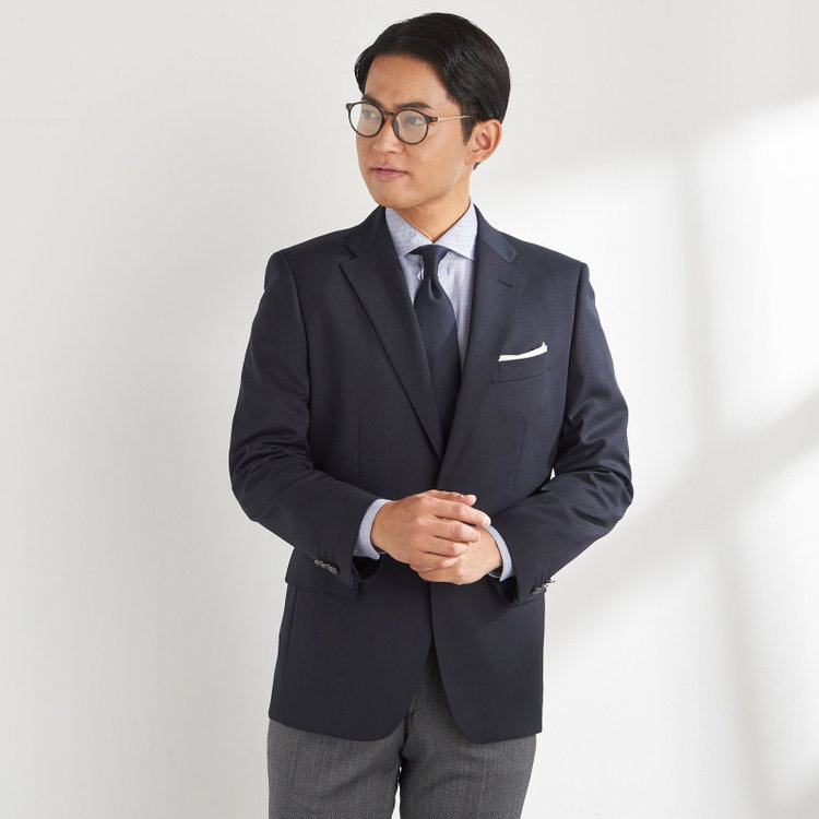 ジョンピアース 【JOHN PEARSE White】【年間】ウールブレンド 2釦シングルジャケット/ネイビー×ソリッド/メタルボタン 紺濃色