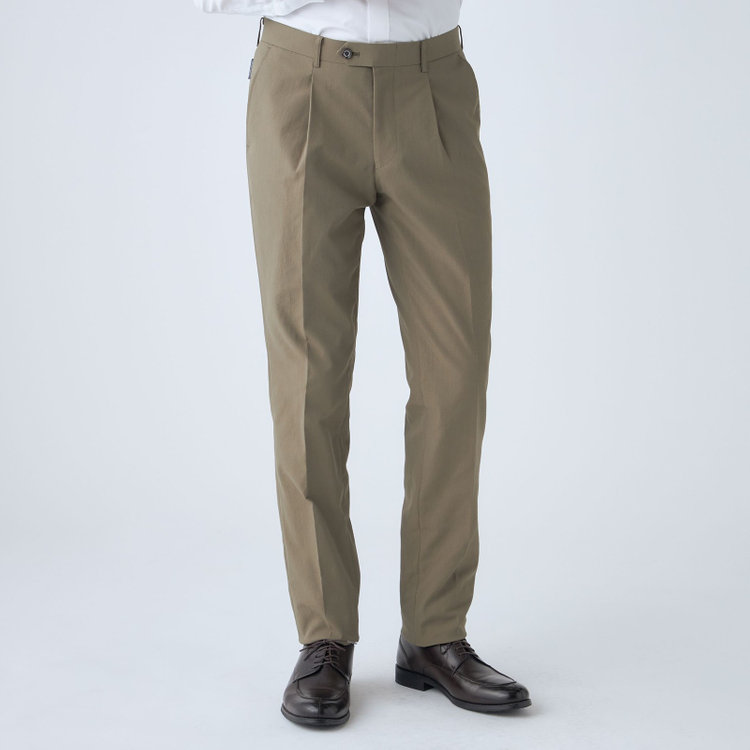 スタンリーブラッカ 【stanley blacker new york】【春夏】1タックストレッチパンツ/カーキ/ウエストシャーリング仕様/※裾上げ必要 黄淡色
