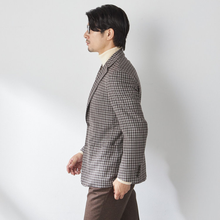 スタンリーブラッカ 【stanley blacker new york】【秋冬】3釦段返りジャケット/ギンガムチェック 茶中間
