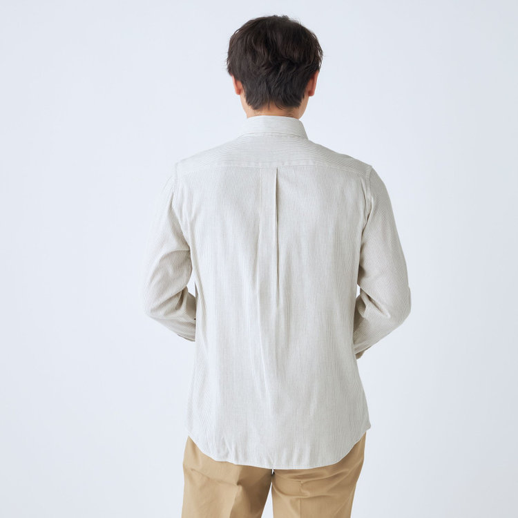 スタンリーブラッカ 【stanley blacker new york】【長袖】リネンブレンドカッタウェイシャツ/ベージュ＆ホワイト×ストライプ 茶淡色