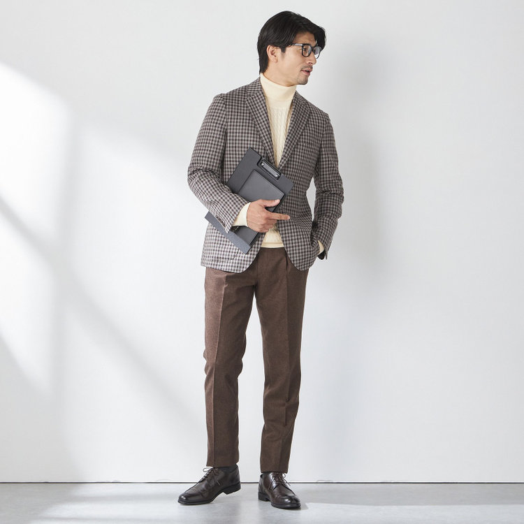 スタンリーブラッカ 【stanley blacker new york】【秋冬】3釦段返りジャケット/ギンガムチェック 茶中間