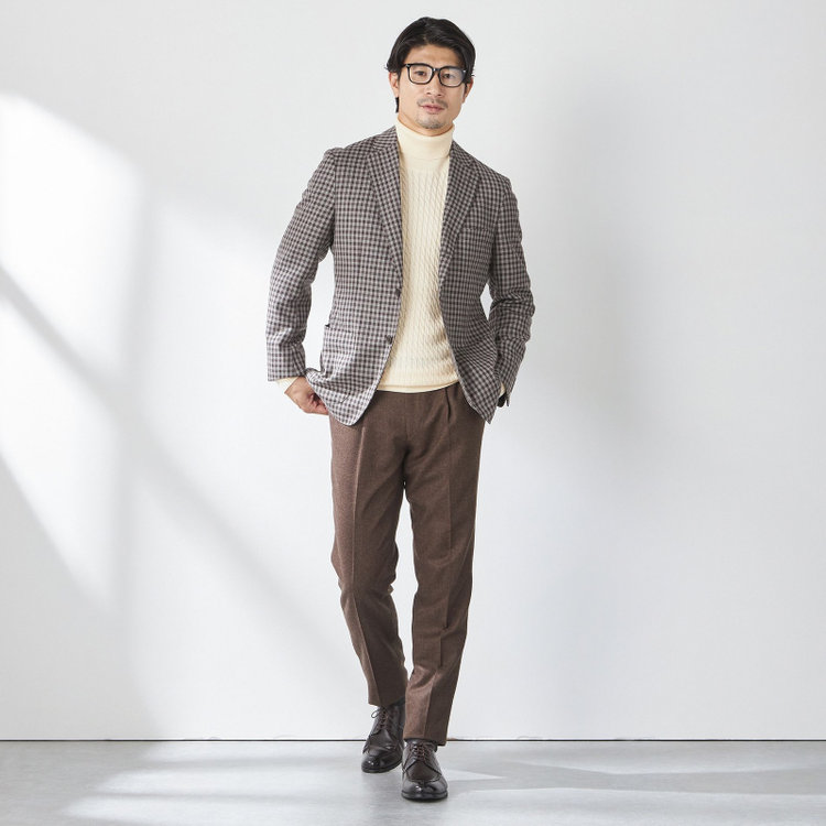 スタンリーブラッカ 【stanley blacker new york】【秋冬】3釦段返りジャケット/ギンガムチェック 茶中間