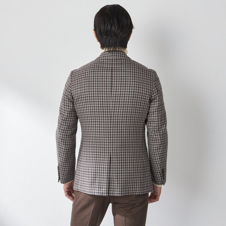 スタンリーブラッカ 【stanley blacker new york】【秋冬】3釦段返りジャケット/ギンガムチェック 茶中間