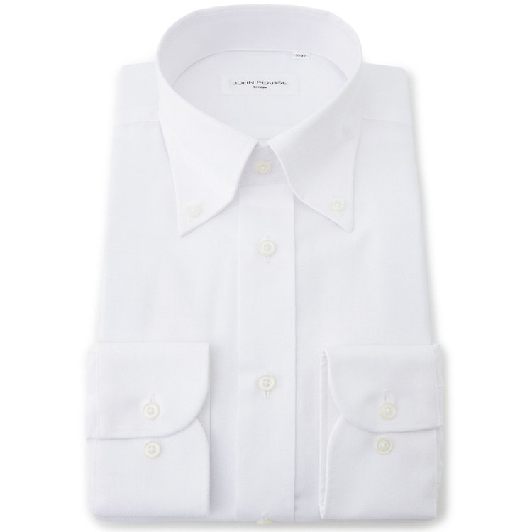 ジョンピアース 【JOHN PEARSE White】【形態安定】ボタンダウンドレスシャツ/ホワイト×ドビーツイル/Oil guard 白