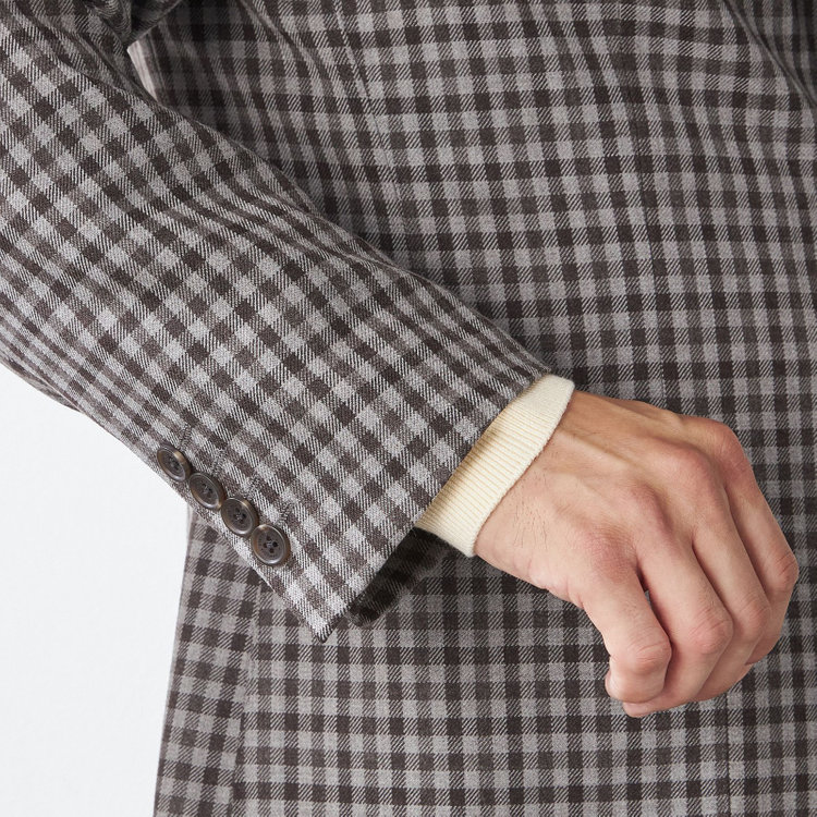 スタンリーブラッカ 【stanley blacker new york】【秋冬】3釦段返りジャケット/ギンガムチェック 茶中間