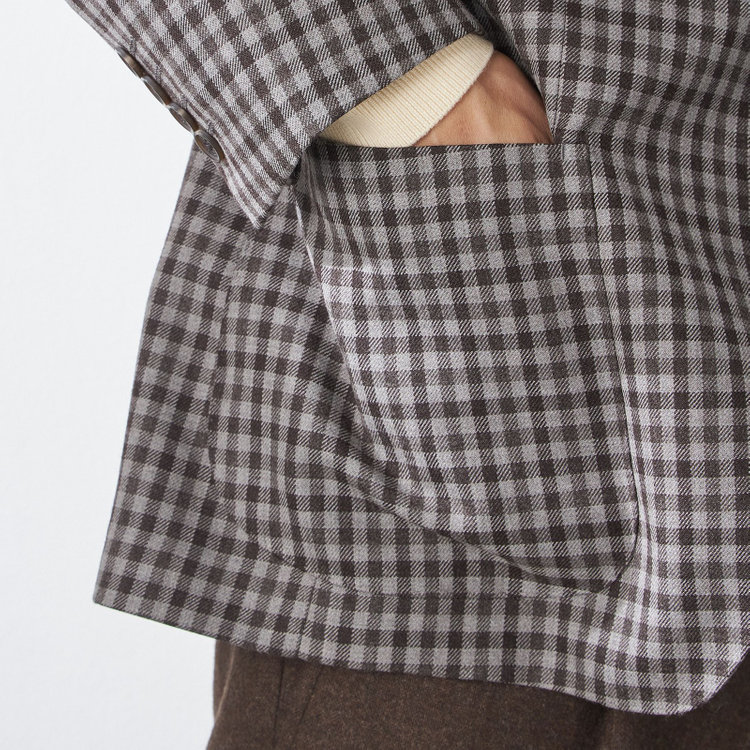 スタンリーブラッカ 【stanley blacker new york】【秋冬】3釦段返りジャケット/ギンガムチェック 茶中間