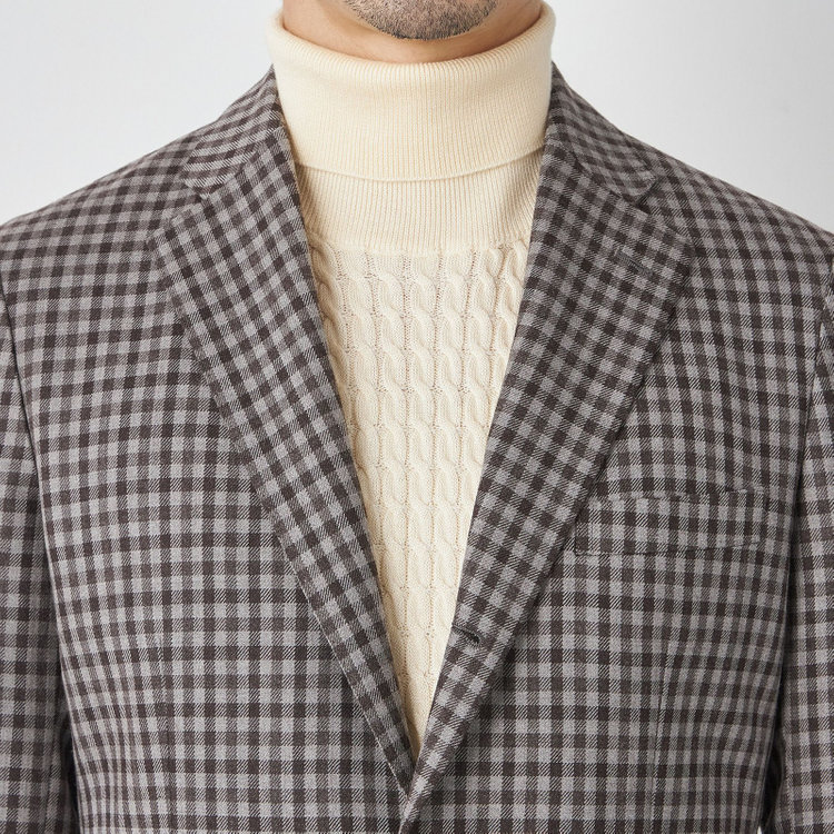 スタンリーブラッカ 【stanley blacker new york】【秋冬】3釦段返りジャケット/ギンガムチェック 茶中間