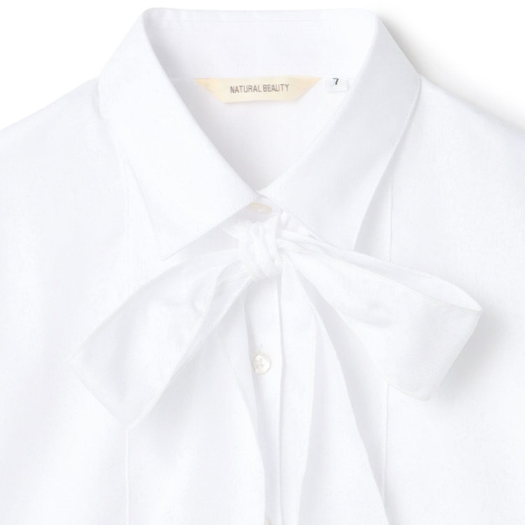 ナチュラル　ビューティー 【NATURAL BEAUTY】リボン取り外しブラウス/ホワイト×ドビー 白