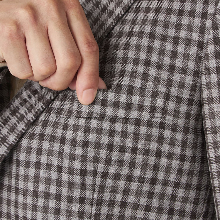 スタンリーブラッカ 【stanley blacker new york】【秋冬】3釦段返りジャケット/ギンガムチェック 茶中間