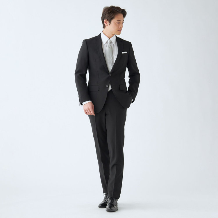 ＵＮＰＲＥＳＳＵＲＥ 【Unpressure】【スリムシルエット】2釦シングルフォーマルスーツ 0タックパンツ/アジャスター付き/※裾上げ必要 黒