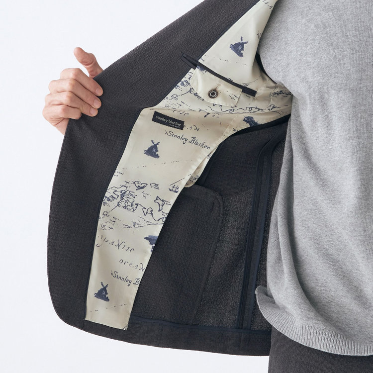 スタンリーブラッカ 【stanley blacker new york】【春夏】2釦シングルジャケット/グレー/ストレッチ＆サッカー グレー濃色