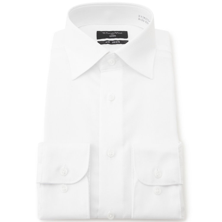 ドナートヴィンチウォモ 【Donato Vinci Italy Uomo】【スタイリッシュ】ワイドカラーワイシャツ/ホワイト×ドビーツイル/「ULTRA MOVE COTTON」ノーアイロン・ストレッチ・コットン100% 白
