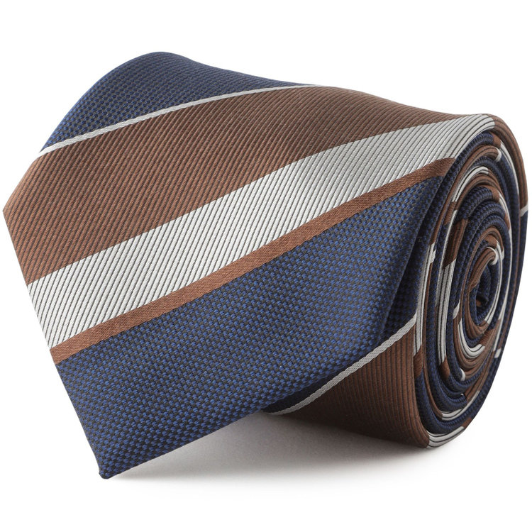 ジョンピアースブラック 【JOHN PEARSE Black】シルクブレンドストライプネクタイ 7.5cm幅/ネイビー×ブラウン その他