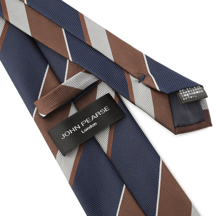 ジョンピアースブラック 【JOHN PEARSE Black】シルクブレンドストライプネクタイ 7.5cm幅/ネイビー×ブラウン その他