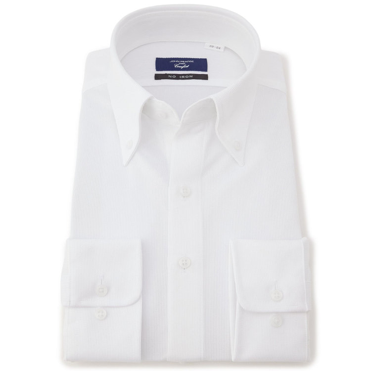 ＪＰコンフォート ネイビー 【発送在庫あり】【WEB限定】【JOHN PEARSE comfort navy】ボタンダウンカラーワイシャツ/ホワイト×ドビーストライプ/ULTRA MOVE「ニット素材」「ノーアイロン」「ストレッチ」「高通気性」 白