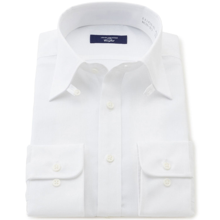 ＪＰ コンフォート 【JOHN PEARSE comfort navy】【STYLISH】【形態安定】タブカラードレスワイシャツ/ホワイト×ドビーストライプ 白