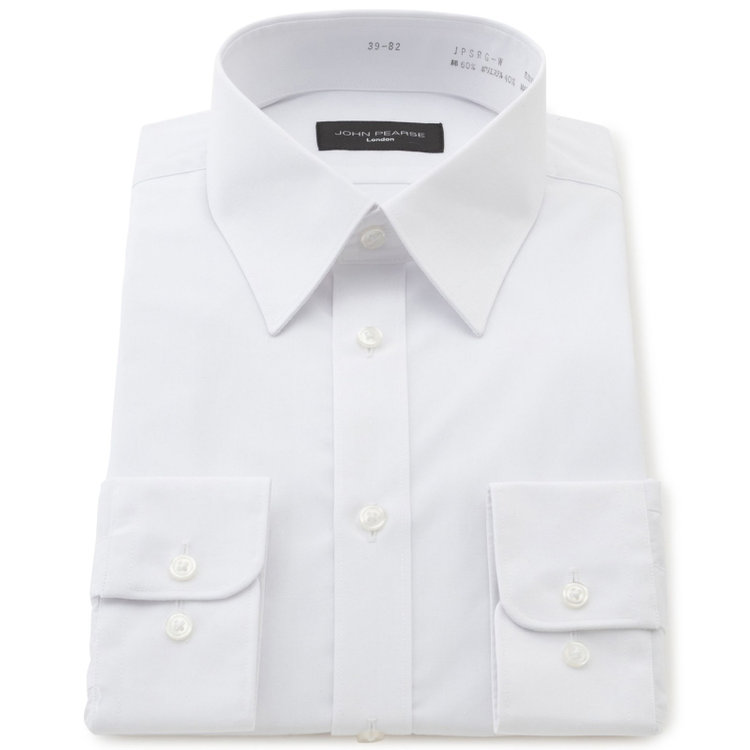 KONAKA　アウトレット 【WEB限定/OUTLET/汚れ・キズ等有】【JOHN PEARSE Black】【SLIM】【形態安定】レギュラーカラーワイシャツ/ホワイト×ブロード 白