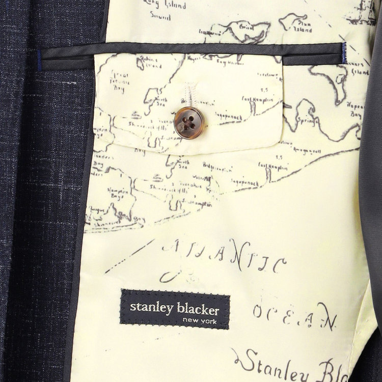 スタンリーブラッカ 【stanley blacker new york】【春夏】3釦段返りジャケット/ネイビー×スラブ 紺中間