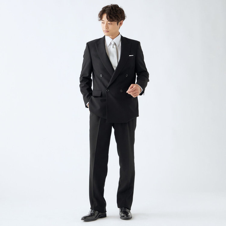 KONAKA　アウトレット 【WEB限定/OUTLET/汚れ・キズ等有】【Donato Vinci Italy】【濃染加工】【春夏】サマーフォーマル 4釦1掛けダブル1タックパンツ/ウエストアジャスター仕様/防虫加工/ナノ撥水加工/※裾上げ必要 黒
