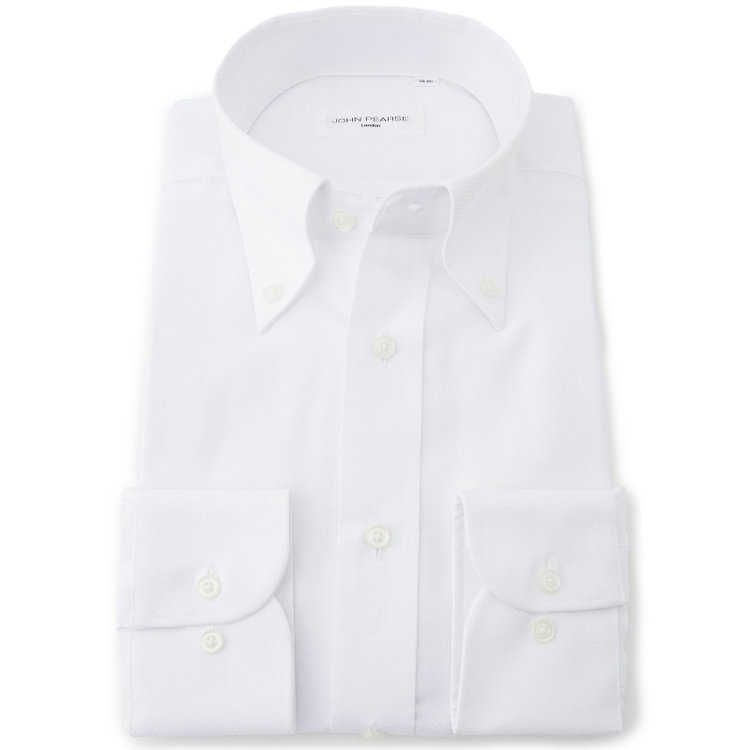 ジョンピアース 【JOHN PEARSE White】【形態安定】ボタンダウンドレスシャツ/ホワイト×ドビーツイル/Oil guard 白