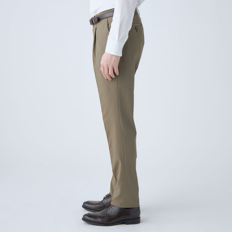 スタンリーブラッカ 【stanley blacker new york】【春夏】1タックストレッチパンツ/カーキ/ウエストシャーリング仕様/※裾上げ必要 黄淡色